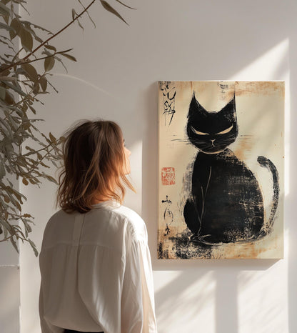 Japanese Cat Canvas Art, Matsumoto Hoji Painting, Japanese Cat Poster, Japanese Exhibition Print, Wabi Sabi, Animal Wall Art Decor