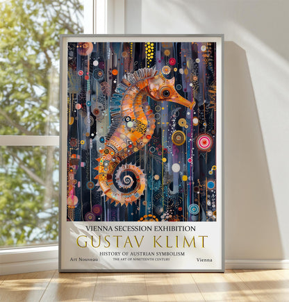 Gustav Klimt Seahorse Print, Gustav Klimt Exhibition Poster, Gustav Klimt Poster, Vintage Poster, Flower Artwork, Vintage Wall Art,