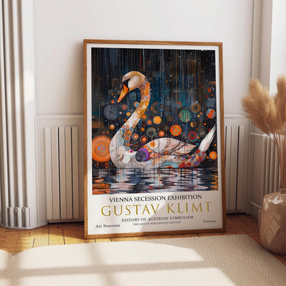 Gustav Klimt Swan Print, Gustav Klimt Exhibition Poster, Gustav Klimt Poster, Vintage Poster, Flower Artwork, Vintage Wall Art,