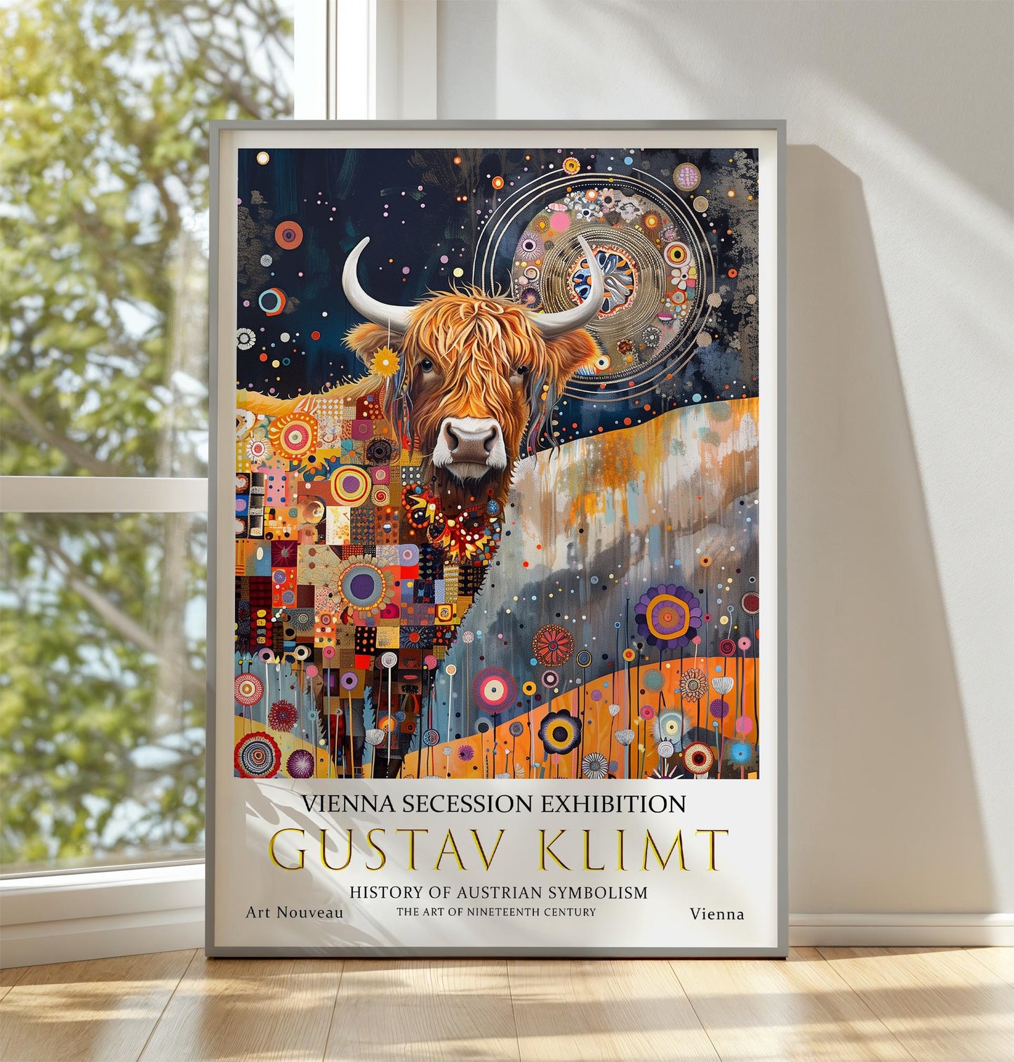 Gustav Klimt Highland Cow Print, Gustav Klimt Exhibition Poster, Gustav Klimt Poster, Vintage Poster, Night Art, Vintage Wall Art,