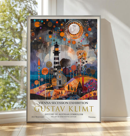 Gustav Klimt Lighthouse Print, Gustav Klimt Exhibition Poster, Gustav Klimt Poster, Vintage Poster, Night Garden Art, Vintage Wall Art,