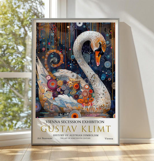 Gustav Klimt Print, Gustav Klimt Exhibition Poster, Gustav Klimt Swan Poster, Vintage Poster, Night Garden Art, Vintage Wall Art,