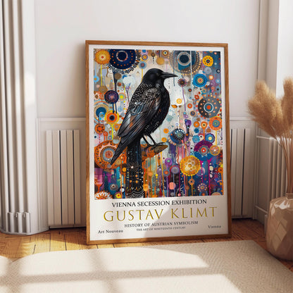 Gustav Klimt Crow Print, Gustav Klimt Exhibition Poster, Gustav Klimt Poster, Vintage Poster, Flower Garden Art, Vintage Wall Art,