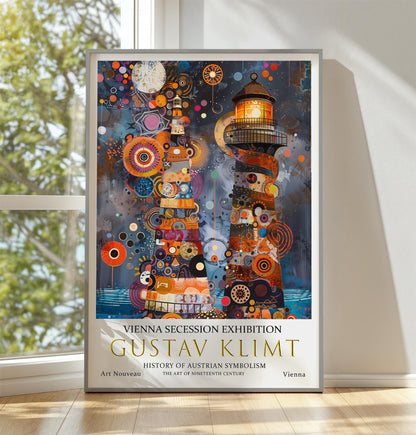 Gustav Klimt Lighthouse Print, Gustav Klimt Exhibition Poster, Gustav Klimt Poster, Vintage Poster, Night Seascape Art, Vintage Wall Art,