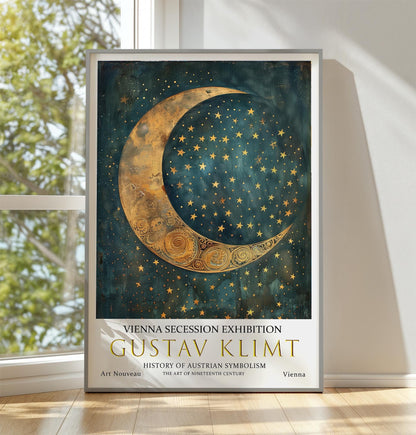 Gustav Klimt Moon & Stars Print, Gustav Klimt Exhibition Poster, Gustav Klimt Poster, Vintage Poster, Night Stars Art, Vintage Wall Art,