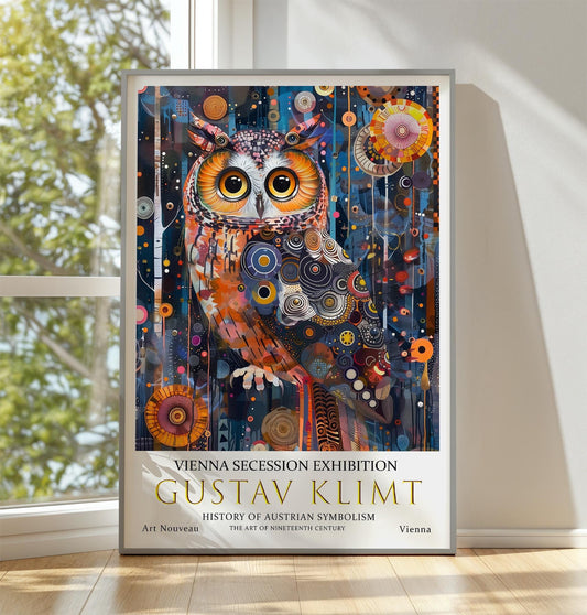 Gustav Klimt Owl Print, Gustav Klimt Exhibition Poster, Gustav Klimt Poster, Vintage Poster, Night Garden Art, Vintage Wall Art,