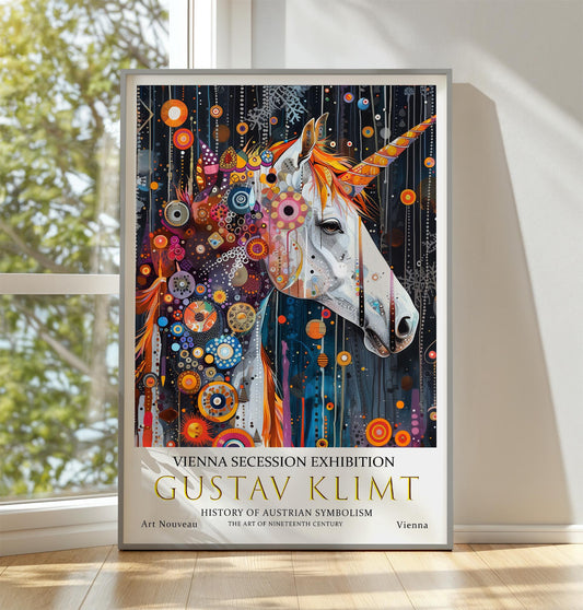 Gustav Klimt Unicorn Print, Gustav Klimt Exhibition Poster, Gustav Klimt Poster, Vintage Poster, Night Garden Art, Vintage Wall Art