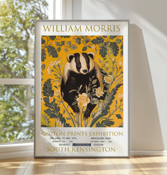 William Morris Badger Print, Vintage Botanical Poster, Cotton Prints Exhibition Art, Wildlife Wall Decor, Classic Nature-Inspired Home Decor