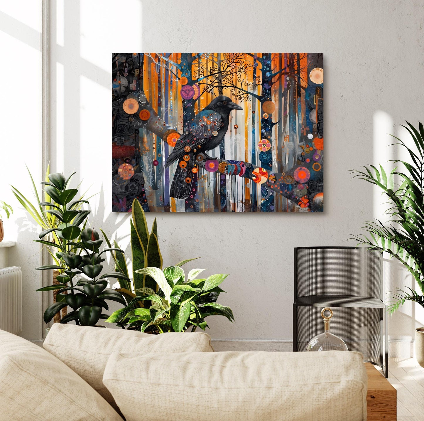 Gustav Klimt Crow Canvas Wall Art, Gustav Klimt Exhibition Print, Gustav Klimt Print, Floral Art, Gustav Klimt Painting, Vintage Wall Art
