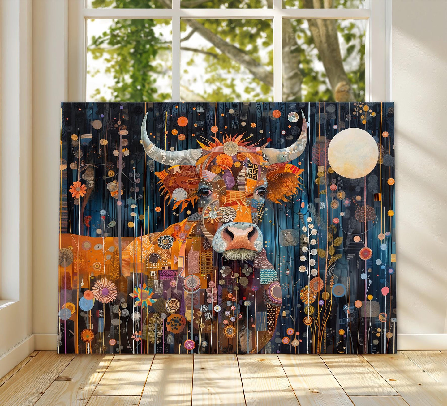 Gustav Klimt Highland Cow Canvas, Gustav Klimt Exhibition Print, Gustav Klimt Print, Vintage Poster, Night Garden Art, Botanical Wall Art