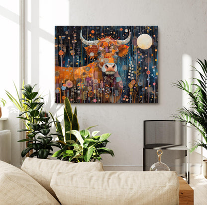 Gustav Klimt Highland Cow Canvas, Gustav Klimt Exhibition Print, Gustav Klimt Print, Vintage Poster, Night Garden Art, Botanical Wall Art