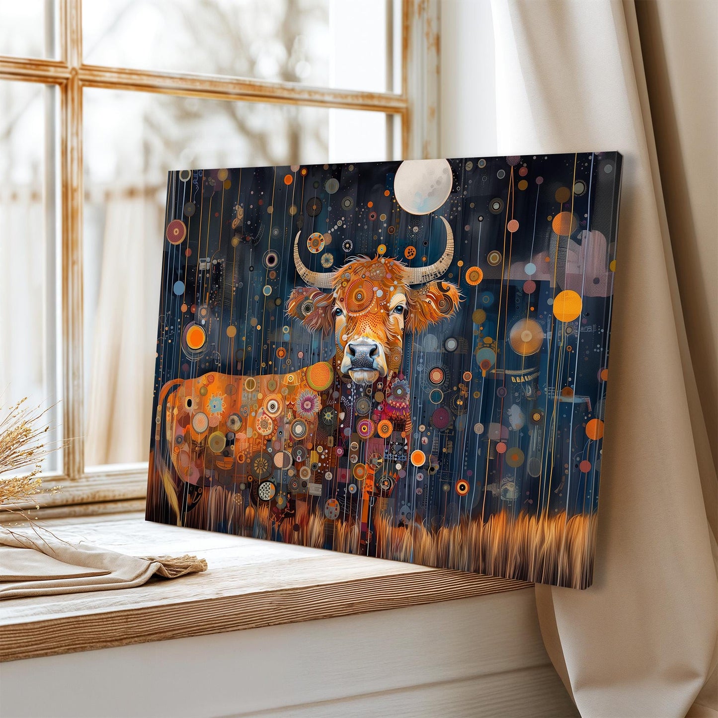 Gustav Klimt Highland Cow Canvas, Gustav Klimt Exhibition Print, Gustav Klimt Wall Art, Vintage Poster, Night Garden Art, Botanical Wall Art