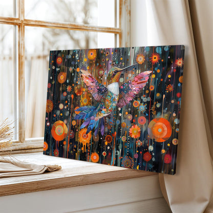 Gustav Klimt Hummingbird Canvas, Gustav Klimt Exhibition Print, Gustav Klimt Print, Vintage Poster, Night Garden Art, Botanical Wall Art