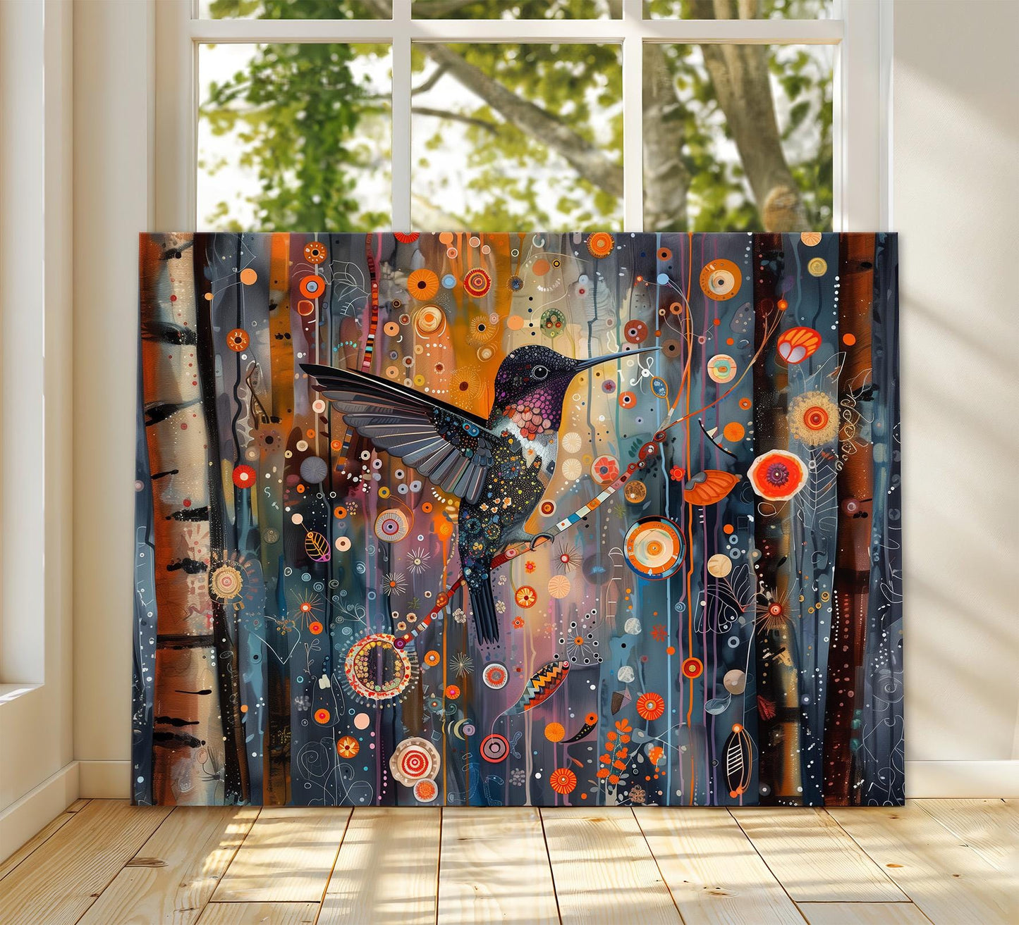 Gustav Klimt Hummingbird Canvas, Gustav Klimt Exhibition Print, Gustav Klimt Print, Vintage Poster, Night Garden Wall Art, Botanical Art