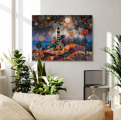 Gustav Klimt Lighthouse Canvas, Gustav Klimt Exhibition Print, Gustav Klimt Print, Vintage Poster, Lighthouse in the Night Wall Art