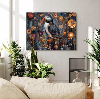 Gustav Klimt Puffin Print On Canvas, Gustav Klimt Exhibition Poster, Gustav Klimt Print, Vintage Poster, Night Garden Art, Bird Wall Art