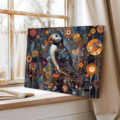 Gustav Klimt Puffin Print On Canvas, Gustav Klimt Exhibition Poster, Gustav Klimt Print, Vintage Poster, Night Garden Art, Bird Wall Art