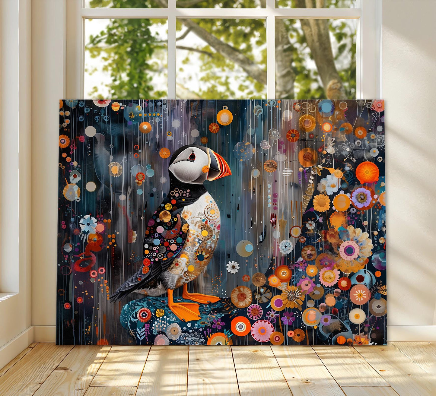 Gustav Klimt Puffins Canvas Wall Art, Gustav Klimt Exhibition Poster, Gustav Klimt Poster, Vintage Poster, Night Garden Art, Birds Wall Art