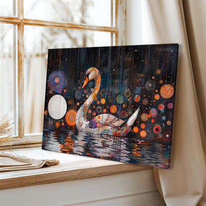 Gustav Klimt Swan Canvas Wall Art, Gustav Klimt Exhibition Print, Gustav Klimt Print, Floral Poster, Night Lake Art, Botanical Wall Art