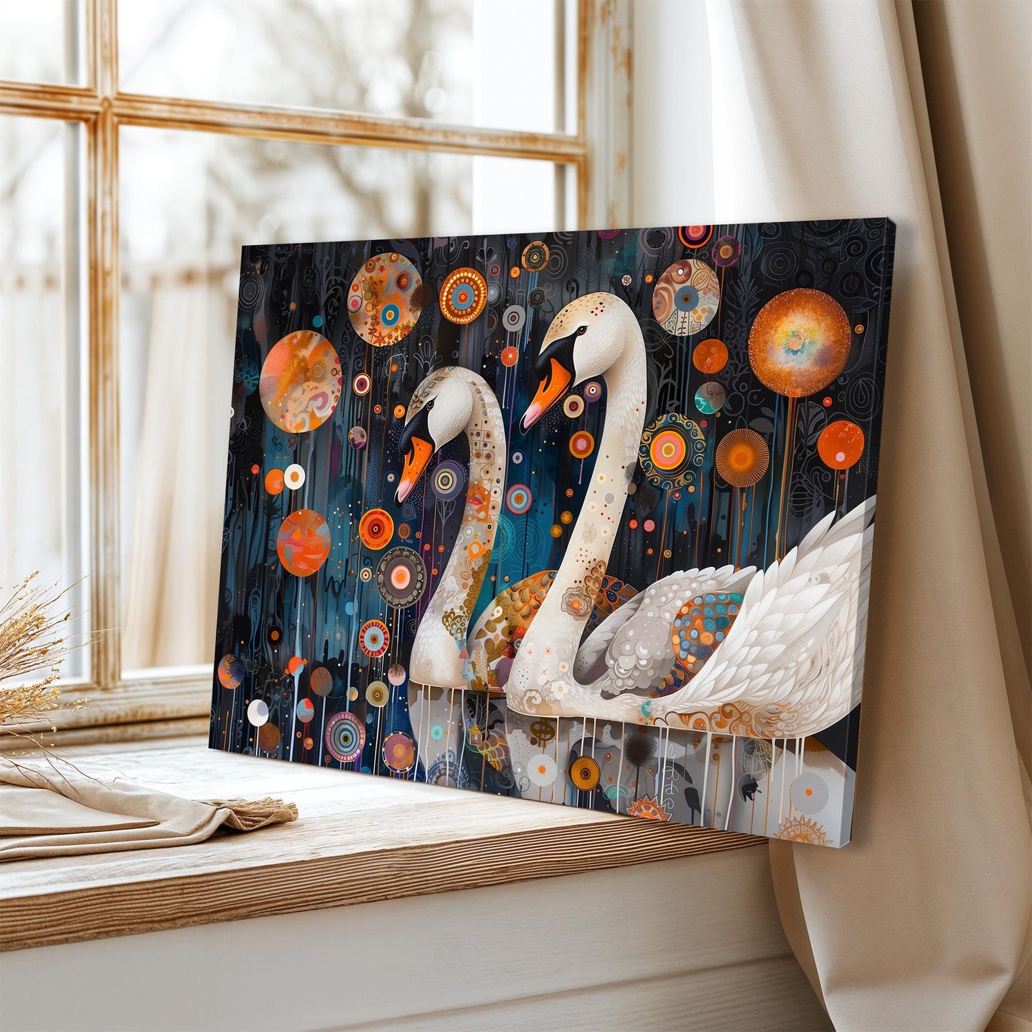 Gustav Klimt Swans Canvas Art, Gustav Klimt Exhibition Print, Gustav Klimt Print, Floral Poster, Night Lake Art, Botanical Wall Art