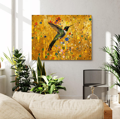 Gustav Klimt Hummingbird Canvas Wall Art, Gustav Klimt Museum Print, Gustav Klimt Print, Floral Poster, Flower Garden Art, Botanical Decor