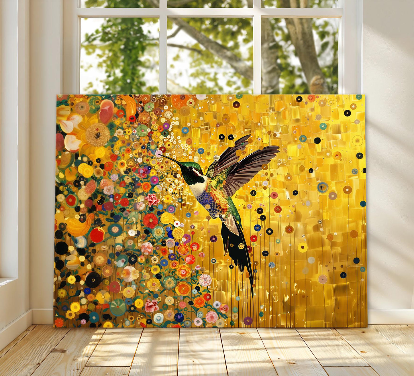 Gustav Klimt Hummingbird Canvas Art, Gustav Klimt Exhibition Print, Gustav Klimt Print, Floral Poster, Flower Garden Art, Botanical Wall Art