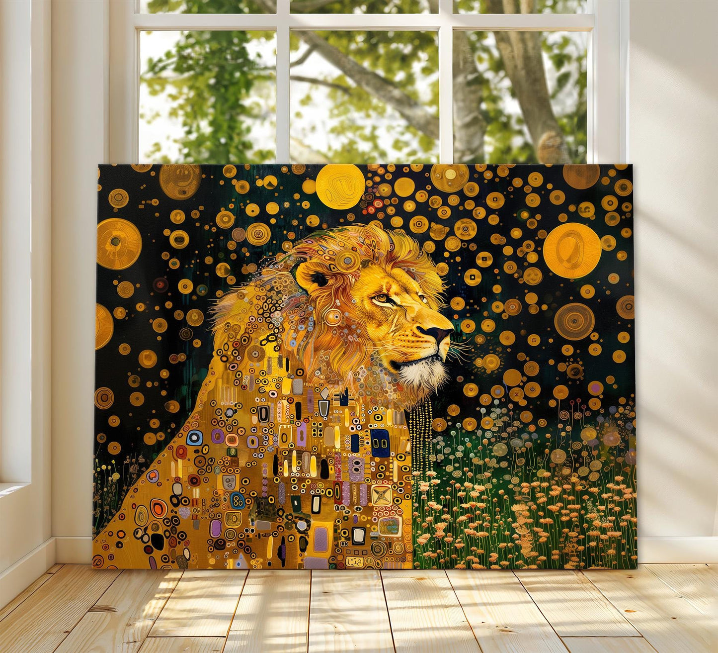 Gustav Klimt Lion Canvas Wall Art, Gustav Klimt Exhibition Print, Gustav Klimt Print, Floral Poster, Flower Garden Art, Botanical Wall Art