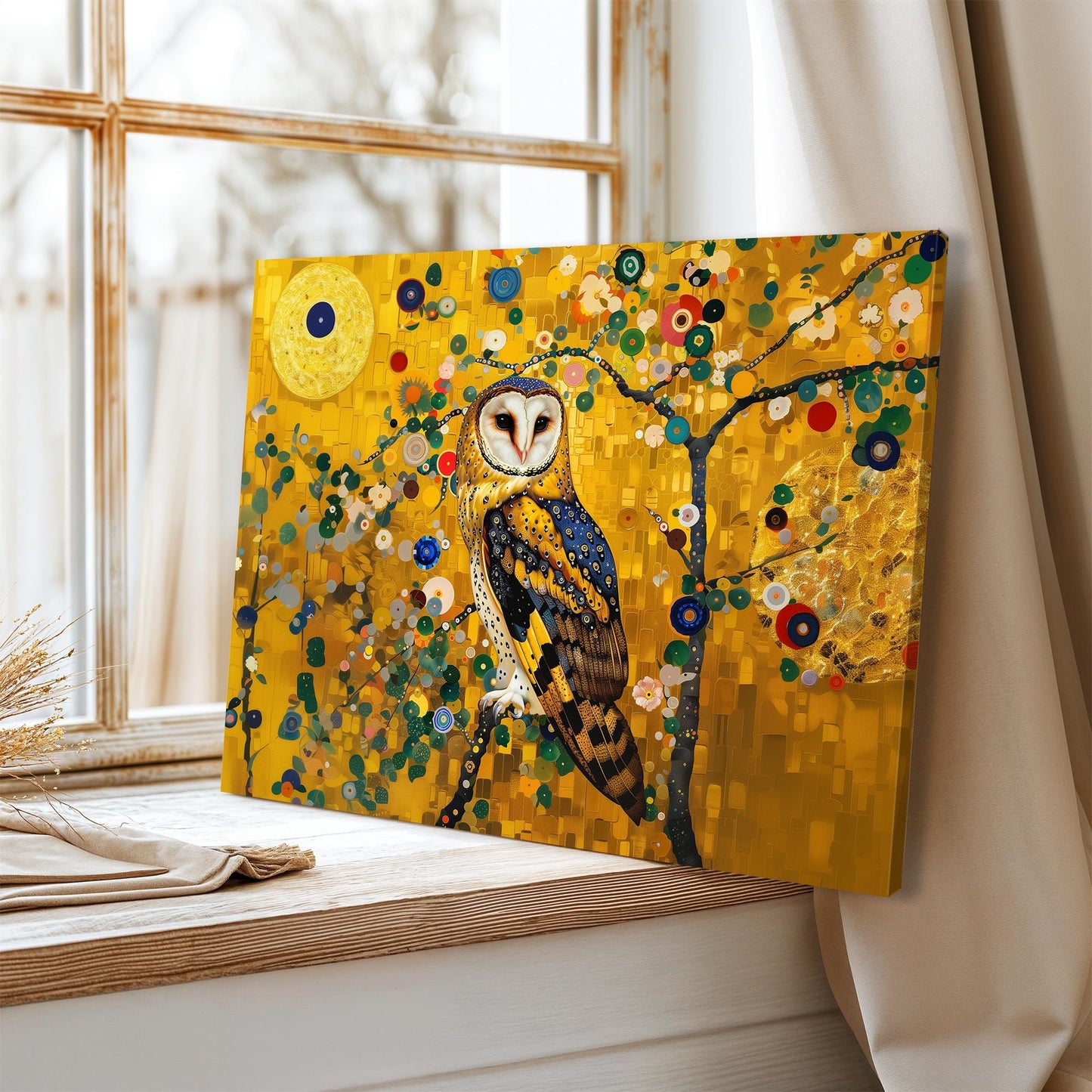 Gustav Klimt Owl Canvas Wall Art, Gustav Klimt Exhibition Print, Gustav Klimt Print, Floral Poster, Flower Garden Art, Botanical Wall Art