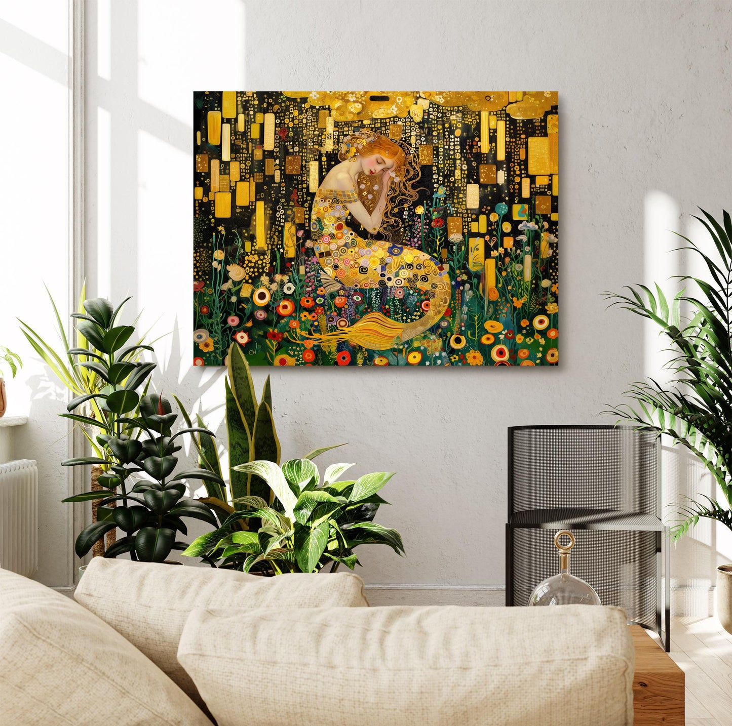 Gustav Klimt Mermaid Canvas Wall Art, Gustav Klimt Museum Print, Gustav Klimt Print, Floral Poster, Flower Garden Art, Botanical Wall Art