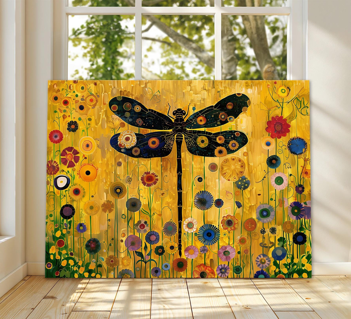 Gustav Klimt Dragonfly Canvas Art, Gustav Klimt Exhibition Print, Gustav Klimt Print, Floral Poster, Flower Garden Art, Botanical Wall Art