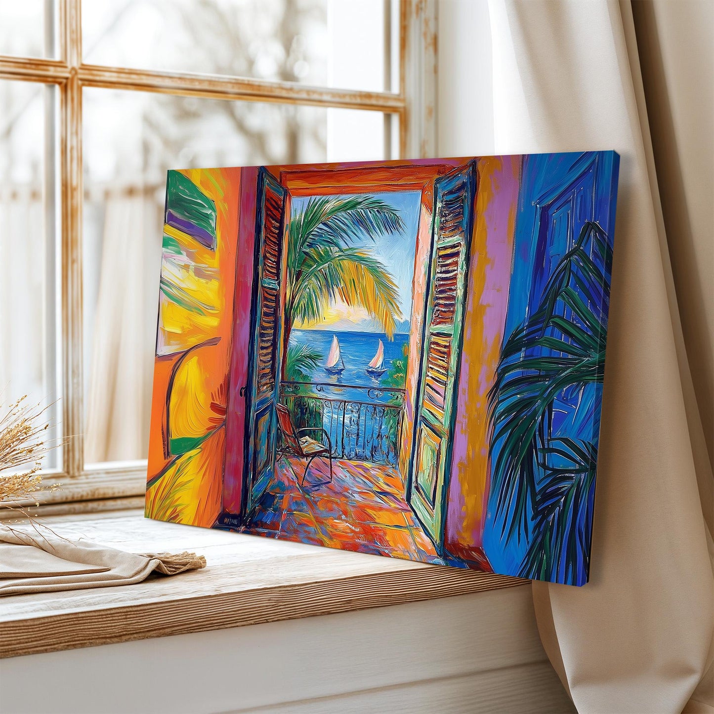 Open Window Henri Matisse Canvas, Henri Matisse Style Fauvism Painting, Modern Exhibition Print, Coastal Village, Harbour Boats, Ocean View