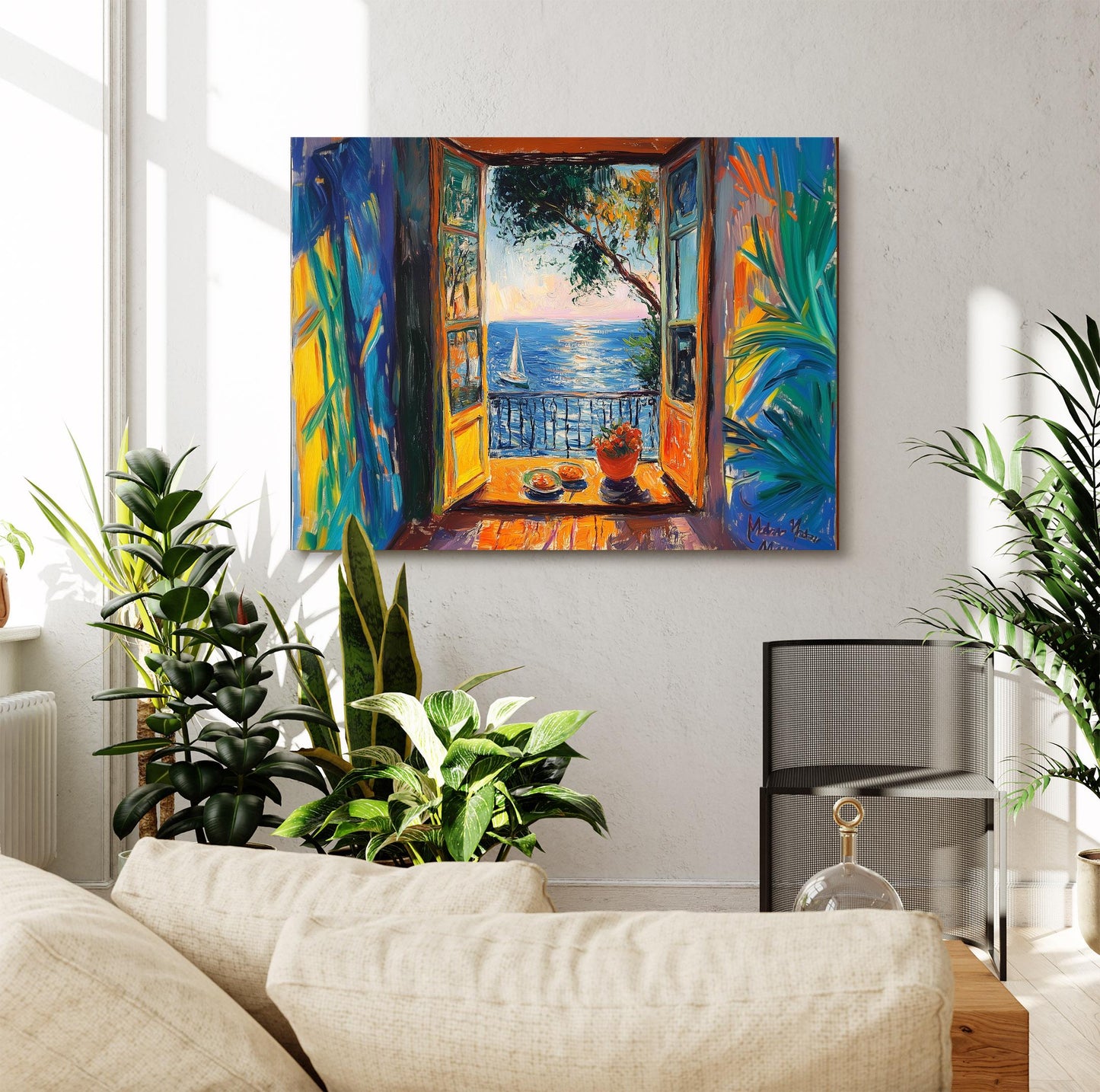 Open Window Henri Matisse Canvas Art, Henri Matisse Fauvism Painting, Modern Exhibition Print, Tropical Palm Terrace Overlooking Ocean Boat