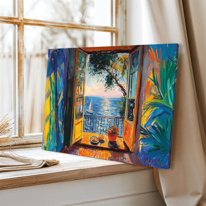 Open Window Henri Matisse Canvas Art, Henri Matisse Fauvism Painting, Modern Exhibition Print, Tropical Palm Terrace Overlooking Ocean Boat