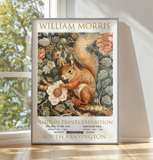 William Morris Print, William Morris Exhibition Poster, William Morris Poster, Vintage Poster, Textile Art, Vintage Wall Art, Squirrel