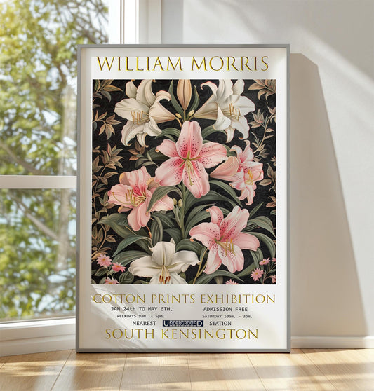 William Morris Print, William Morris Exhibition Poster William Morris Poster, Vintage Wall Art, Floral Art, Vintage Poster, Lilies Print