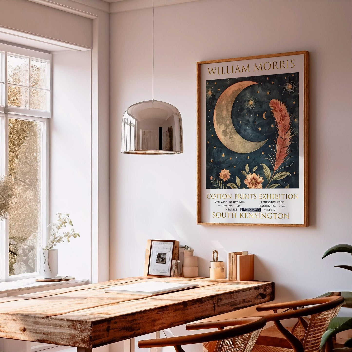 William Morris Moon & Feather Print, William Morris Exhibition Poster, William Morris Poster, Vintage Wall Art, Stars Art, Celestial Poster