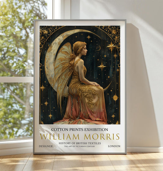 William Morris Fairy Print, William Morris Exhibition Poster, William Morris Poster, Fantasy Wall Art, Celestial Art, Moon and Stars Print