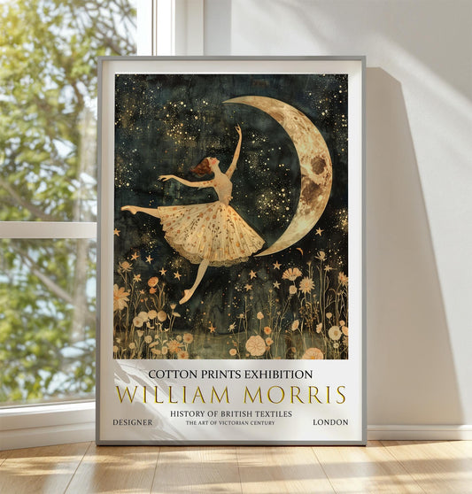 William Morris Ballerina Print, William Morris Exhibition Poster, William Morris Poster, Mystical Wall Art, Celestial Art, Moon and Stars