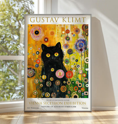 Gustav Klimt Black Cat Print, Gustav Klimt Exhibition Poster, Gustav Klimt Poster, Vintage Poster, Flower Garden Art, Vintage Wall Art,