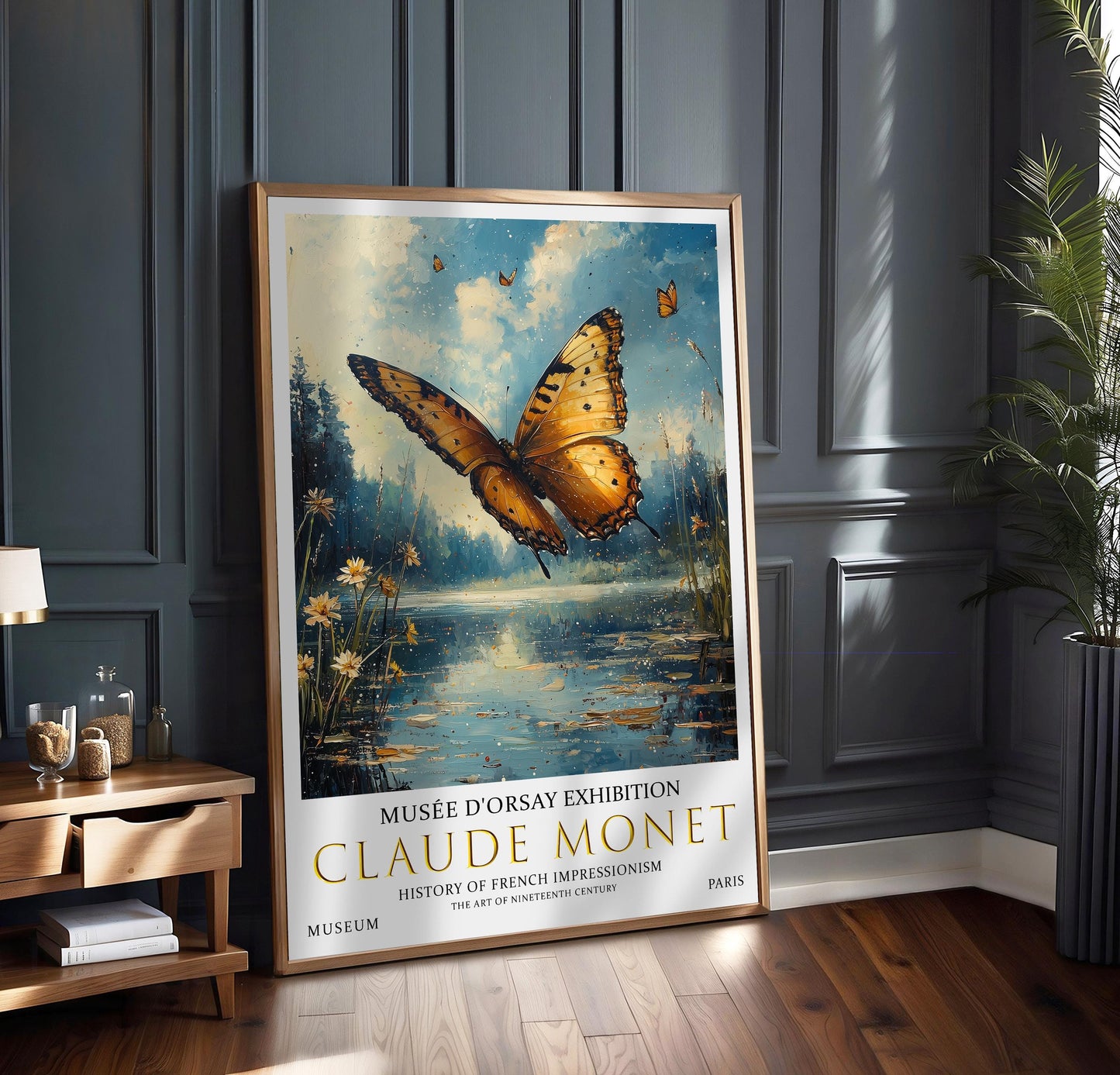 Claude Monet Butterfly Print, Claude Monet Exhibition Poster, Claude Monet Poster, Vintage Poster, Pond of Water Liles Art, Vintage Wall Art