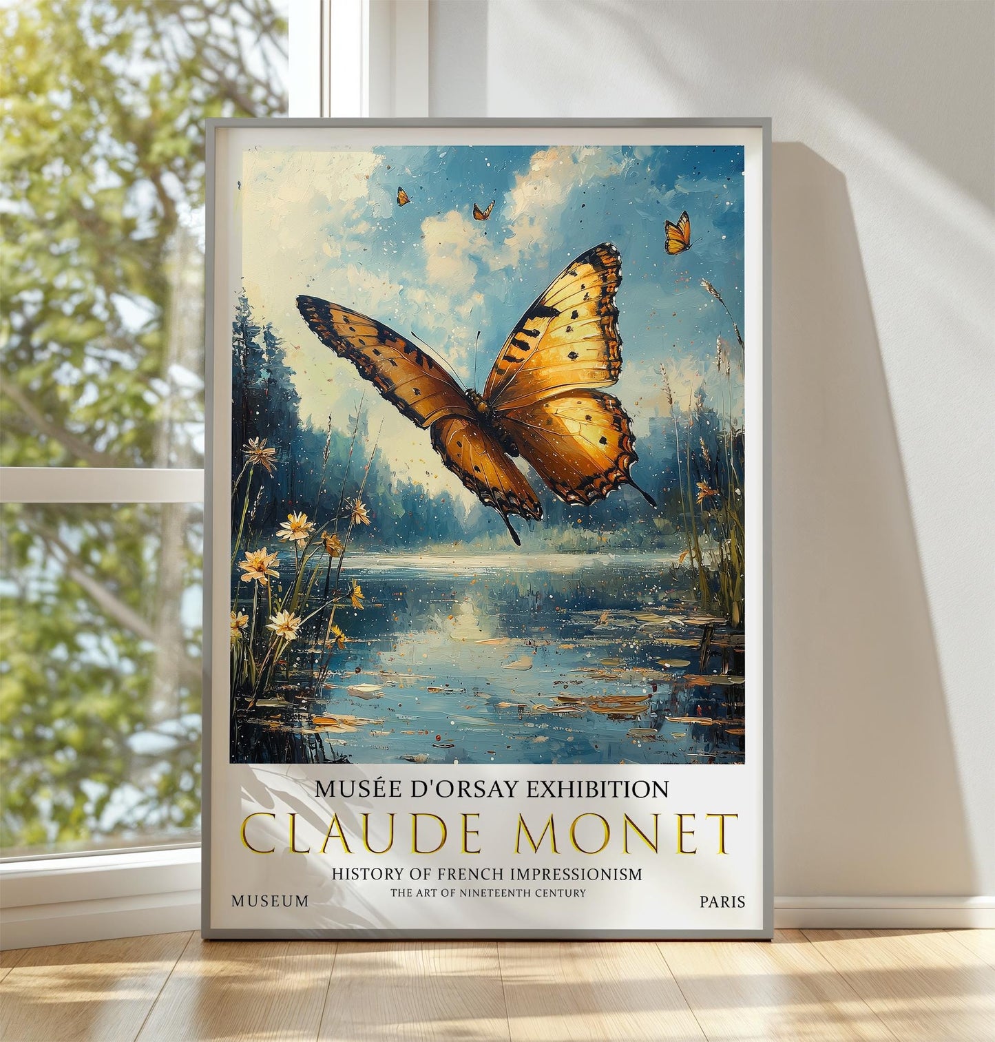 Claude Monet Butterfly Print, Claude Monet Exhibition Poster, Claude Monet Poster, Vintage Poster, Pond of Water Liles Art, Vintage Wall Art