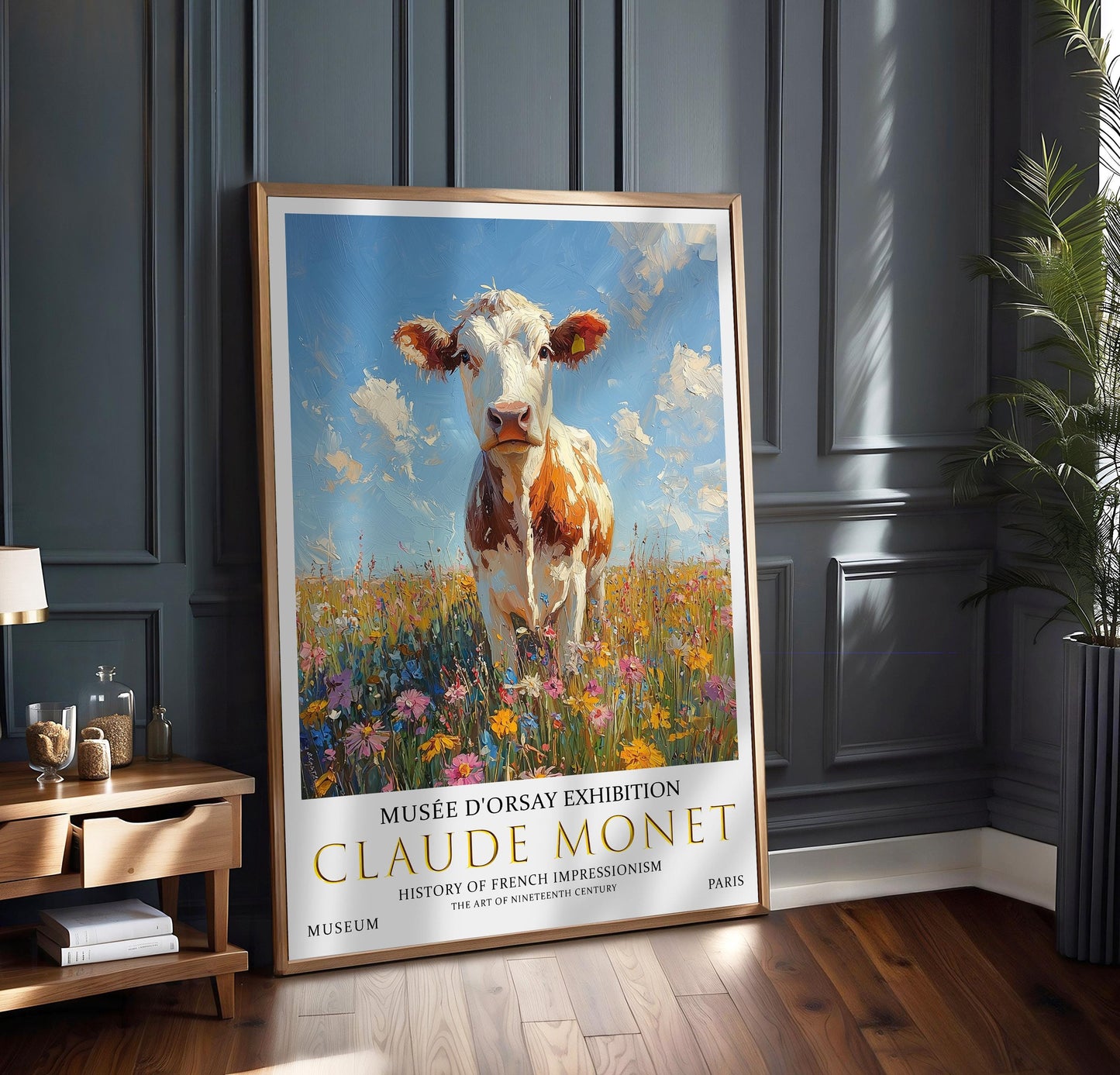 Claude Monet Cow Print, Claude Monet Exhibition Poster, Claude Monet Poster, Vintage Poster, Field of Wildflowers Art, Vintage Wall Art,