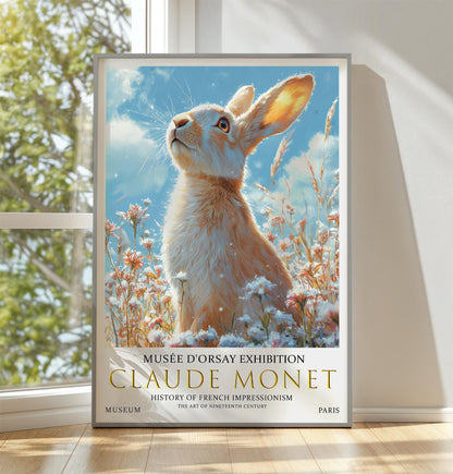 Claude Monet Rabbit Print, Claude Monet Exhibition Poster, Claude Monet Poster, Vintage Poster, Field of Wildflowers Art, Vintage Wall Art,