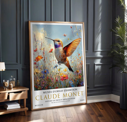 Claude Monet Hummingbird Print, Claude Monet Exhibition Poster, Claude Monet Poster, Vintage Poster,  Wildflowers Art, Vintage Wall Art,