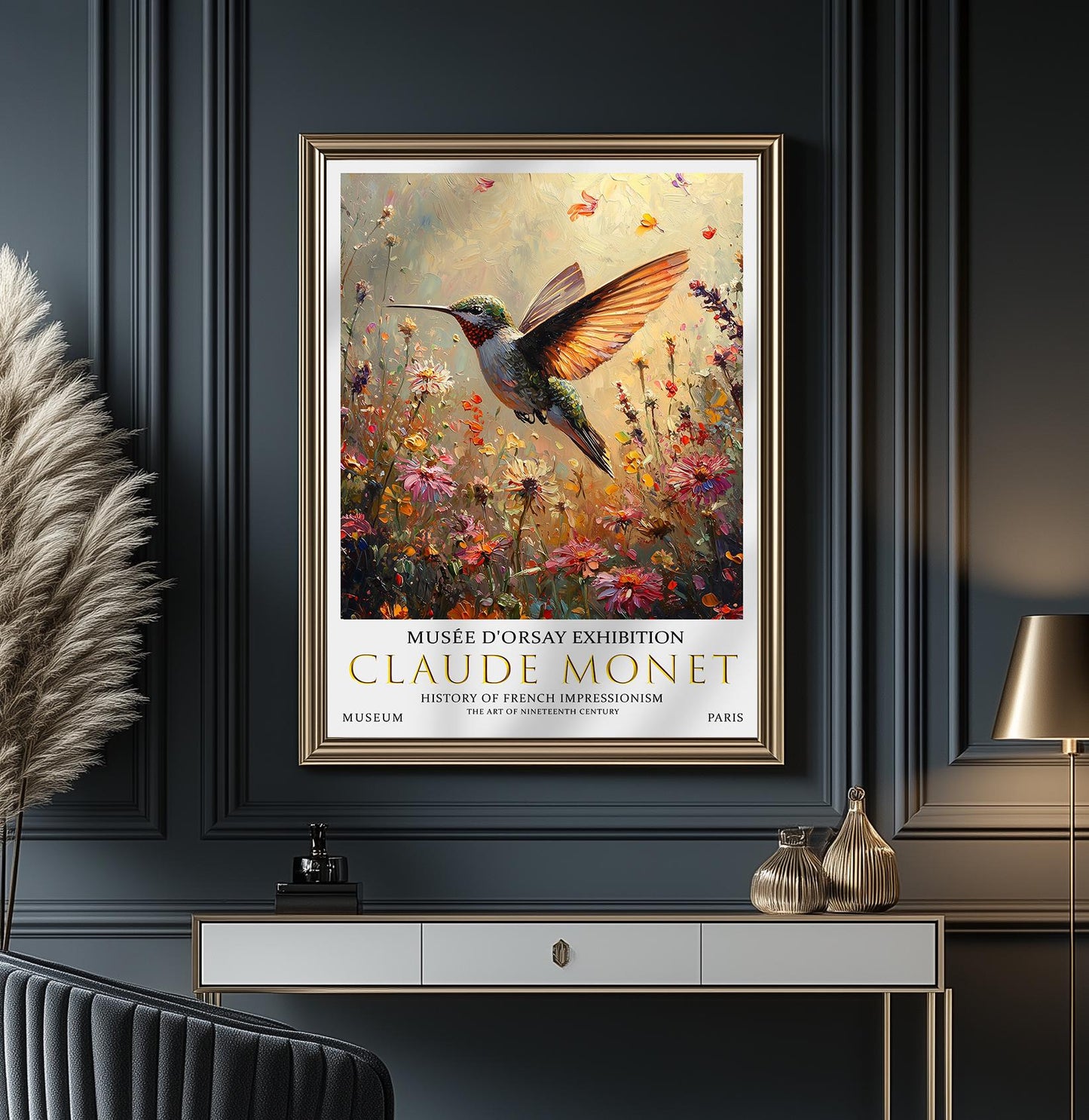 Claude Monet Hummingbird Wall Print, Claude Monet Exhibition Poster, Claude Monet Poster, Vintage Poster,  Wildflowers Art, Vintage Wall Art