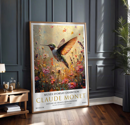 Claude Monet Hummingbird Wall Print, Claude Monet Exhibition Poster, Claude Monet Poster, Vintage Poster,  Wildflowers Art, Vintage Wall Art