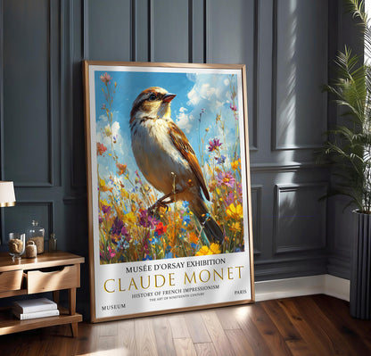 Claude Monet Sparrow Print, Claude Monet Exhibition Poster, Claude Monet Poster, Vintage Poster, Field of Wildflowers Art, Vintage Wall Art,