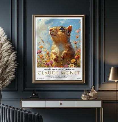 Claude Monet Squirrel Print, Claude Monet Exhibition Poster, Claude Monet Poster, Vintage Poster, Field of Wildflowers Art, Vintage Wall Art