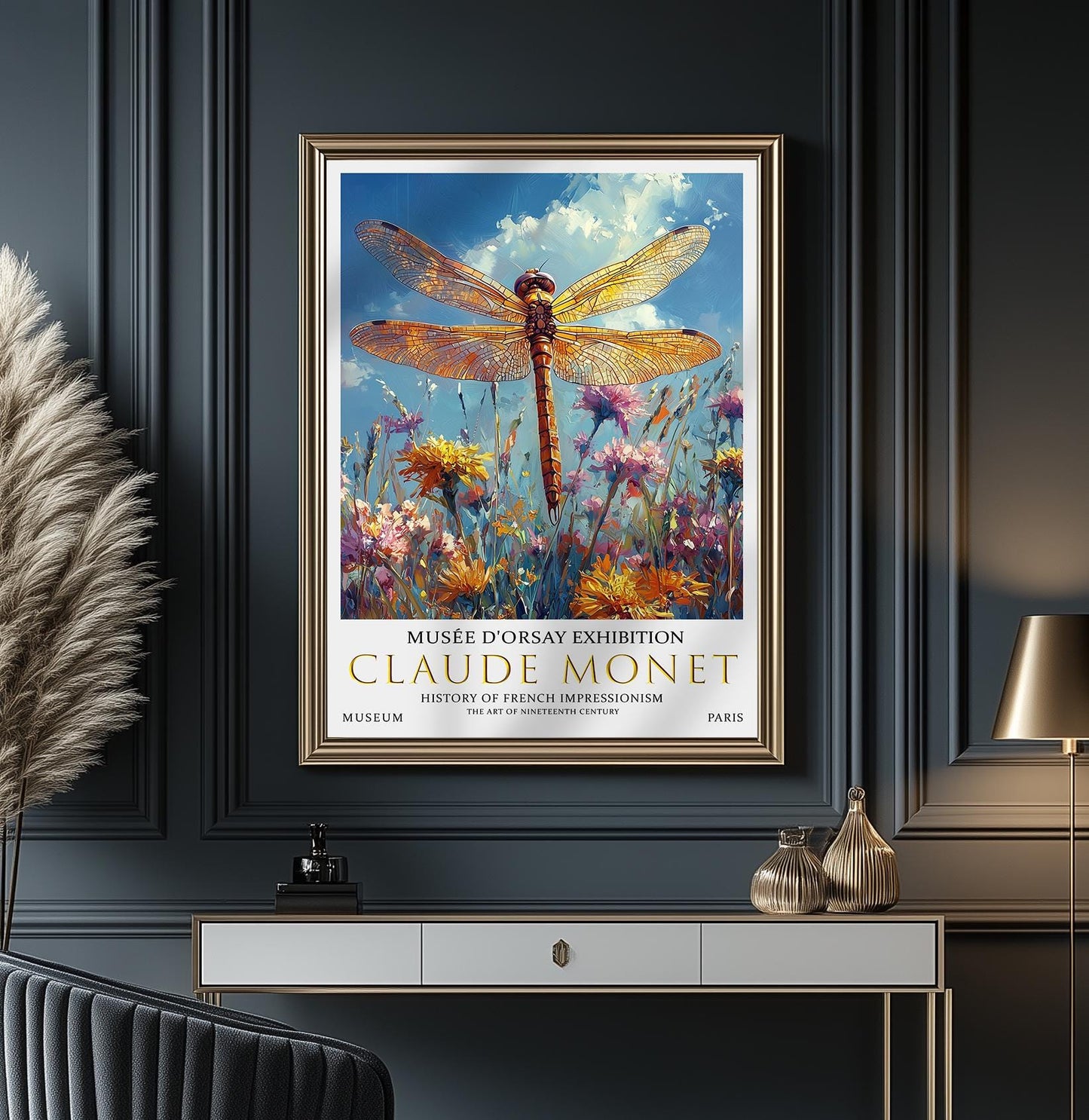 Claude Monet Dragonfly Print, Claude Monet Exhibition Poster, Claude Monet Poster, Vintage Poster, Wildflowers Art, Vintage Wall Art