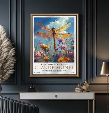 Claude Monet Dragonfly Print, Claude Monet Exhibition Poster, Claude Monet Poster, Vintage Poster, Wildflowers Art, Vintage Wall Art